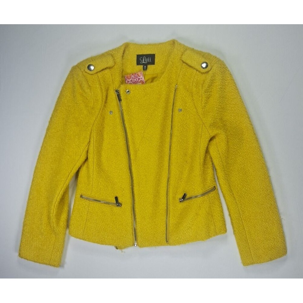 NWT Luii Boiled Wool Moto Jacket M Yellow Chartreuse Full Zip Biker Coat Lined